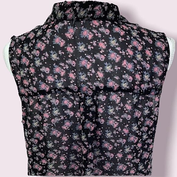 Zenobia Black Floral Sleeveless Button Down Top Sz L - Picture 5 of 7